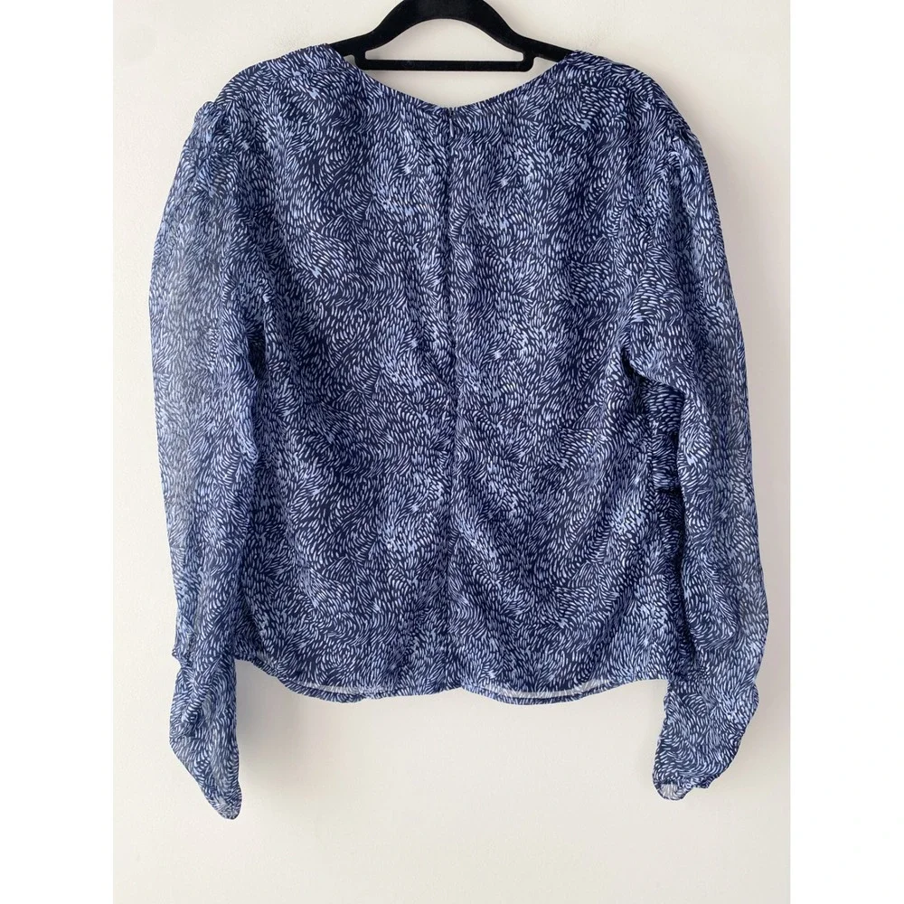 Anthropologie Ranna Gill Mylene Ruched Blouse L Navy Sheer Feminine Square Neck‎